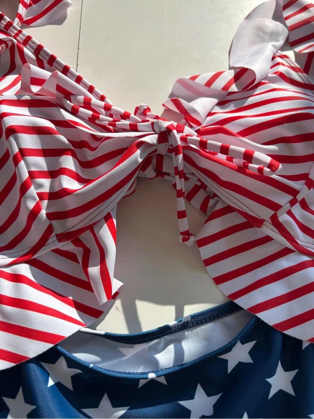 Women’s large Red Stripe & Navy Star one Piece Swim suit